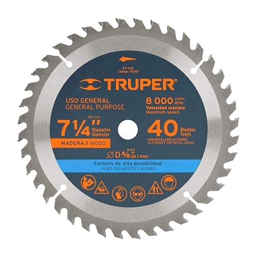 Truper ST-740, Disco sierra p/madera 7-1/4", 40 dientes, centro 5/8"