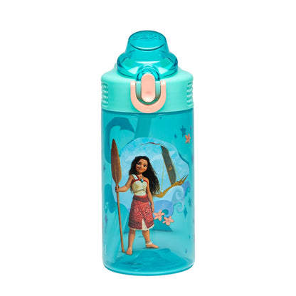 Zak Designs Botella de Agua Infantil de Plástico con Popote - 16 Ounces - Disney Moana (Moana, Maui)