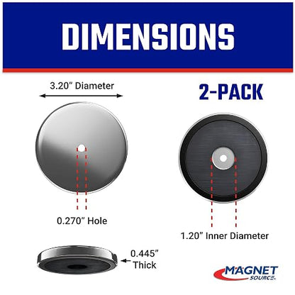 Master Magnetics Cierre de Imán Redondo RB80PRCX2 | Placa Cromada, Agujero Central 0.27", Diámetro 3.2", Grosor 0.445", 100 lb, Plata, Paquete de 2