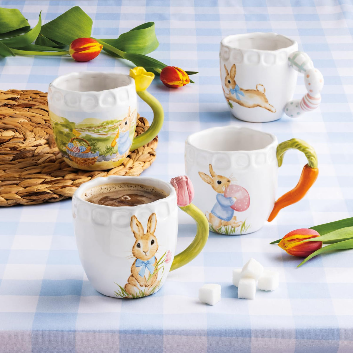 Mud Pie - Taza de conejo de Pascua con mango de zanahoria figural