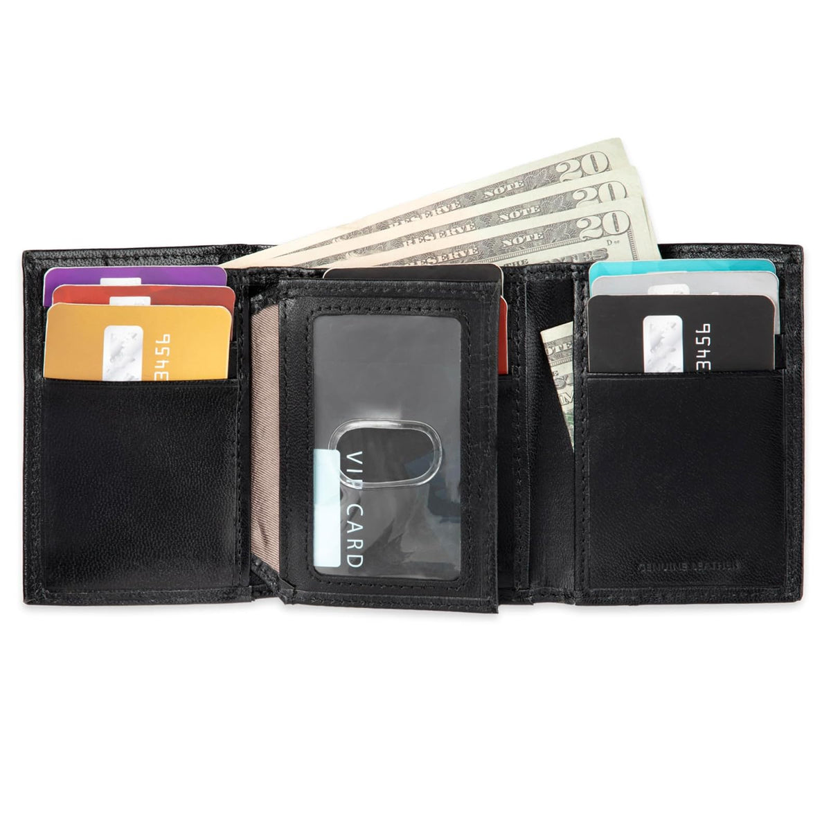 Dockers - portafolios triple para hombre de capacidad extra delgada, con múltiples ranuras para tarjetas y ventana de identificación, Negro verdadero, Talla única, portafolios triple de perfil delgado