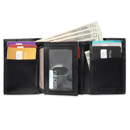 Dockers - portafolios triple para hombre de capacidad extra delgada, con múltiples ranuras para tarjetas y ventana de identificación, Negro verdadero, Talla única, portafolios triple de perfil delgado