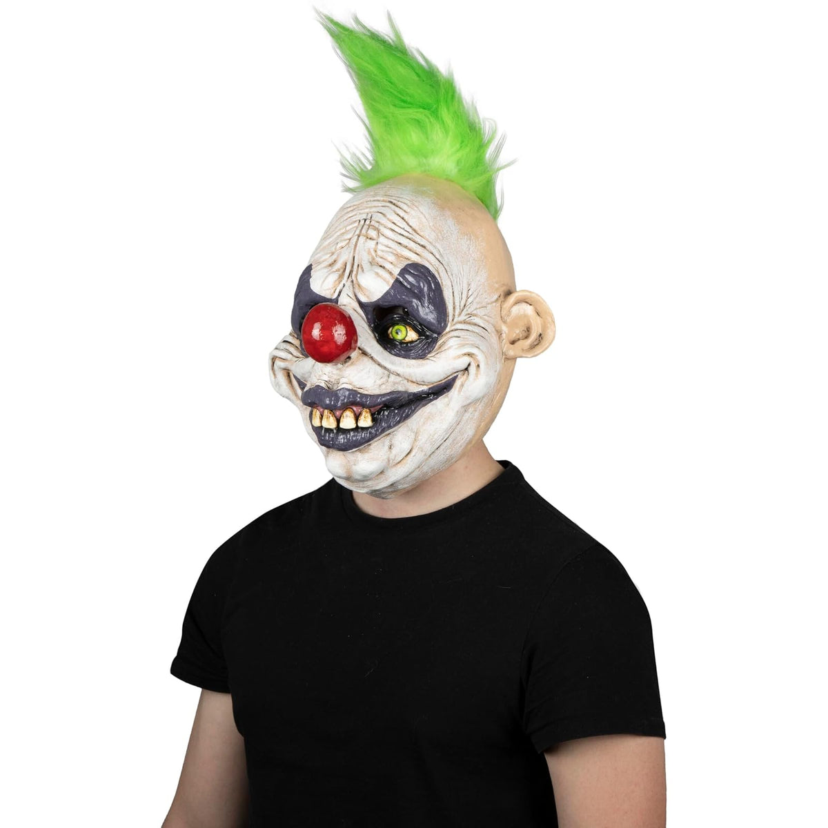 Ghoulish Productions Máscara Clown Zippy de Látex – Payaso de Terror con Cabello Verde y Nariz Roja – Diseño Realista con Detalles Pintados a Mano – Ideal para Halloween, Disfraces y Coleccionistas