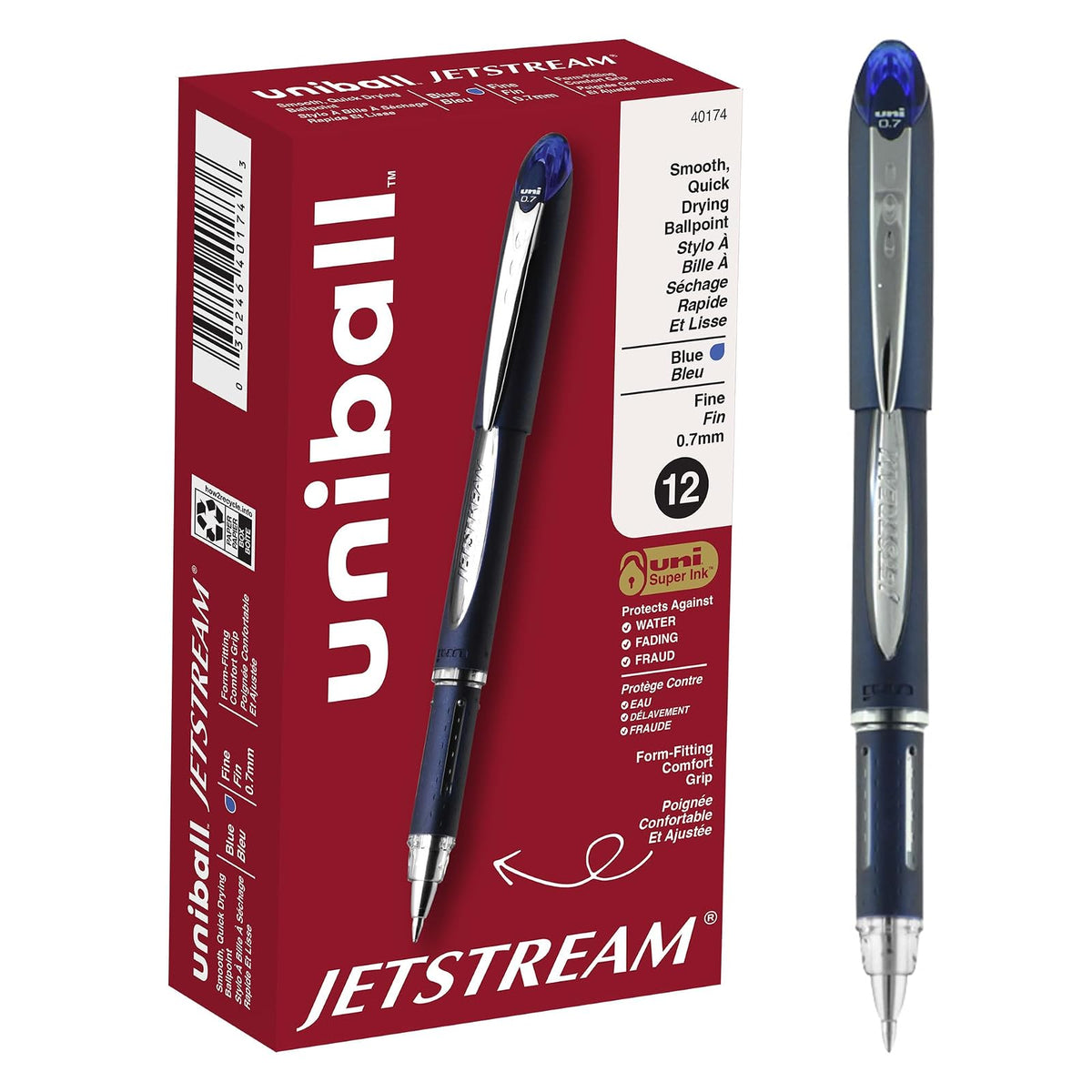 Uni-ball Jetstream Recambio para Bolígrafo, Punta Gruesa o Fina - 12-Count - Fine Point - Azul