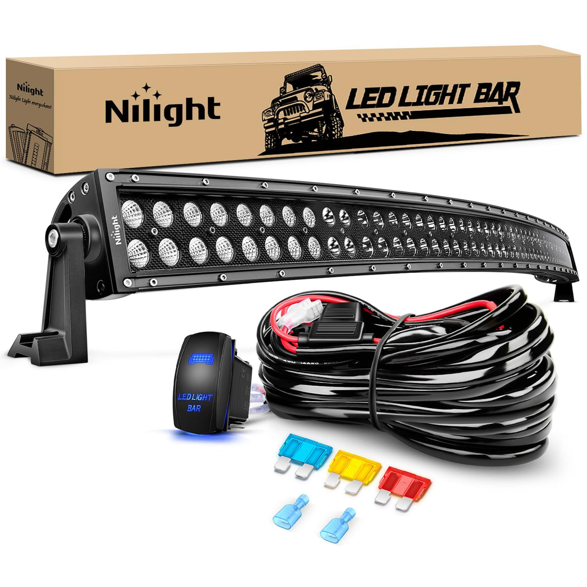 Nilight ZH120 - Barra de Luz LED Curva 50 Pulgadas 288 W para Conducción Fuera de Carretera
