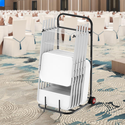 VEVOR Estante para Sillas Plegable, Capacidad de 45 kg, Carrito Resistente para Colgar 10 Sillas, Carrito de Almacenamiento de Metal con Ruedas de Goma, Soporte para Sillas Tipo Empuje, Negro Mate