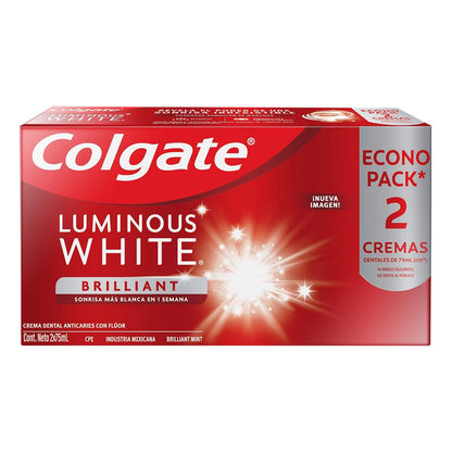 Colgate Luminous White, Pasta Dental Blanqueadora + Luminous Enjuague Bucal White XD Shine + Cepillo Dental Triple Acción Blancura Medio