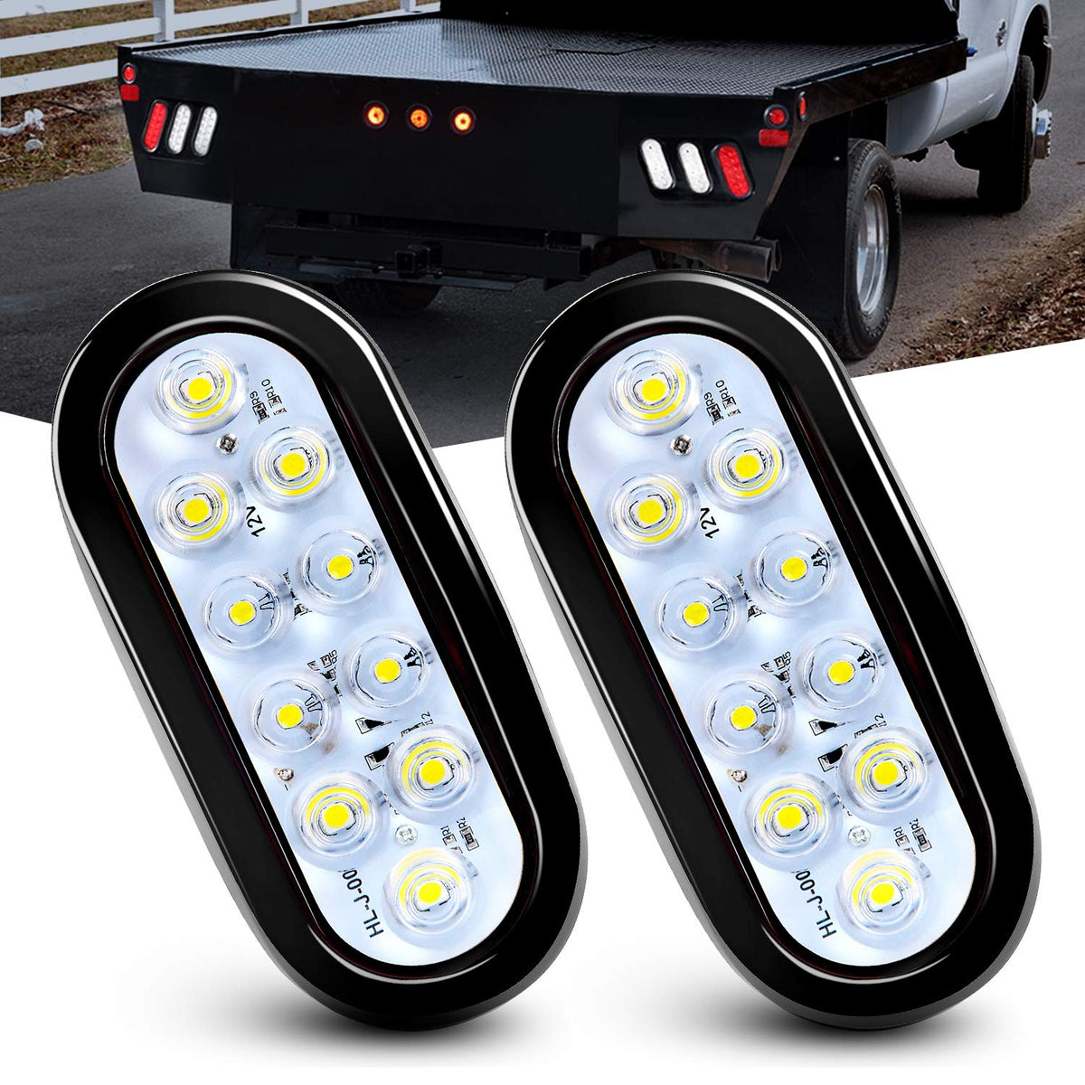 Nilight TL-09 Luces Traseras LED Ovaladas 6 in Blancas, 2 Unidades, IP67 Impermeable, para Remolque - Luces blancas, 2 unidades