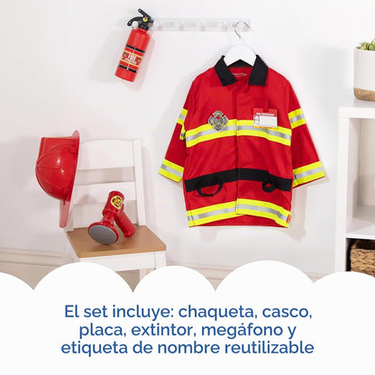 Melissa & Doug Disfraz de Bombero para Juego Imaginativo, Juego de Simulación (6 Piezas, 3-6 Años)