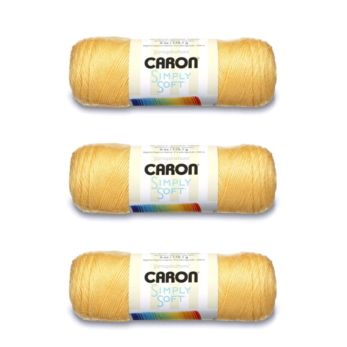Caron Simply Soft Estambre Acrílico, Paquete de 3 Madejas de 170 g - amarillo - Paquete de 3