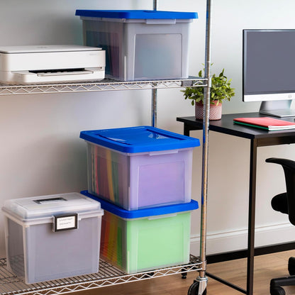 IRIS USA - Caja de archivos, caja organizadora de archivos de plástico con tapas, cartas/archivos legales, caja de documentos importante, contenedor de almacenamiento portátil, apilable, encajable