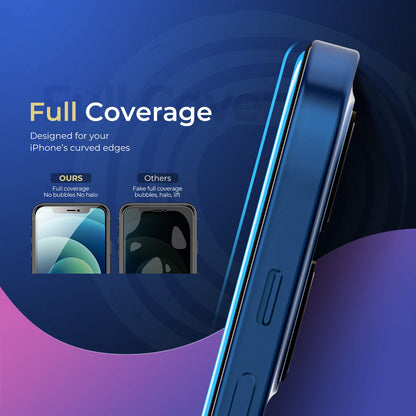 ORIbox Protector de visualización de vidrio de privacidad para iPhone 12 Pro Max, 2 paquetes de protectores de visualización de vidrio templado antiburbujas Anty-Spy