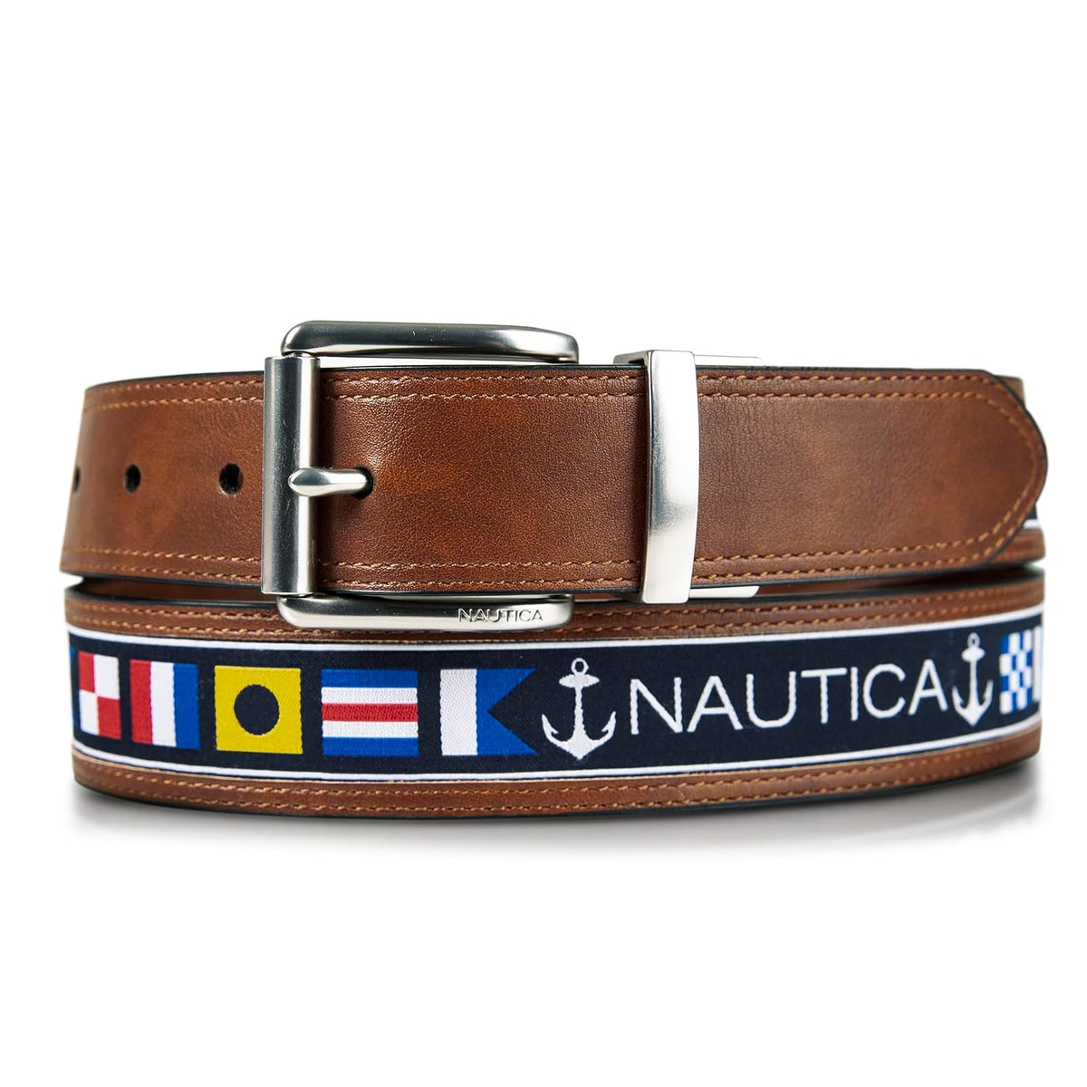 Nautica Nautica Cinturón reversible para hombre con patrón de bandera Cinturón para Hombre - Patrón de bandera - Coñac - 38"