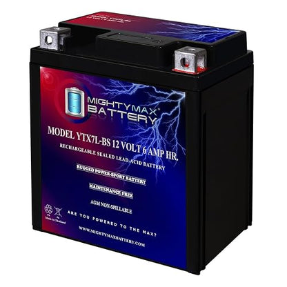 Mighty Max Battery YTX7L-BS -12 V 6 AH, 100 CCA, batería Recargable sin Mantenimiento SLA AGM para Motocicleta