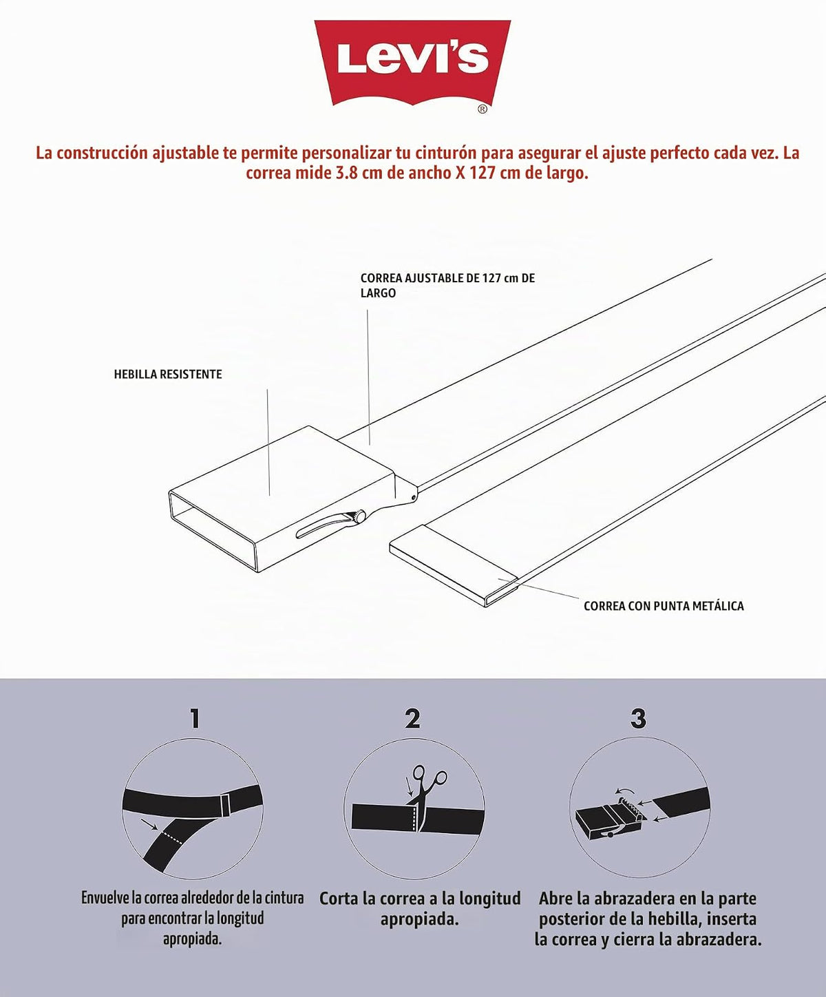 Levi's Cortado para adaptarse a 3 cinturones de malla con hebilla Cinturón para para hombre