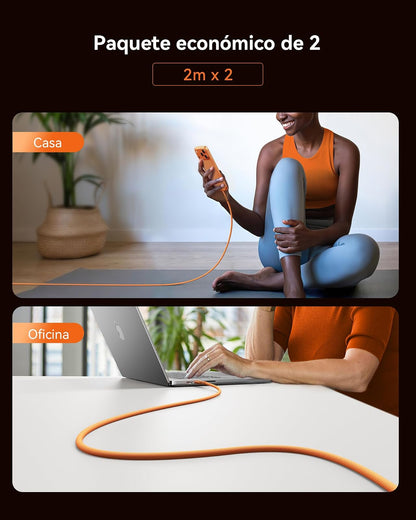 INIU - Cable USB C a USB C de 240 W, cable de carga rápida tipo C, cable USBC trenzado para iPhone 17, Samsung S25, portátil, MacBook, interruptor, niño, emergencia, vuelo, [6.5 pies + 6.5 pies