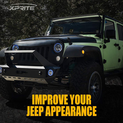 Xprite Luces para Loderas Cuartos Laterales LED Ambar Amarillo con lente Ahumado para 2007-2017 Jeep Wrangler