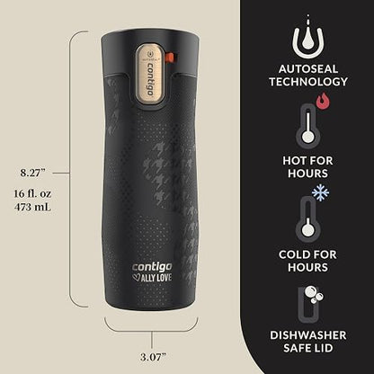 Contigo x Ally Love - Termo de acero inoxidable con aislamiento al vacío, tecnología Autoseal, a prueba de derrames, mantiene el frío 24 h y el calor 11 h, sin BPA, 473 ml, West Loop 3.0, Licorice