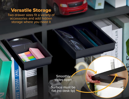 Bostitch Konnect - Cajón para debajo del computadora, organizador de almacenamiento autoadhesivo con 4 divisores personalizables, paquete de 2