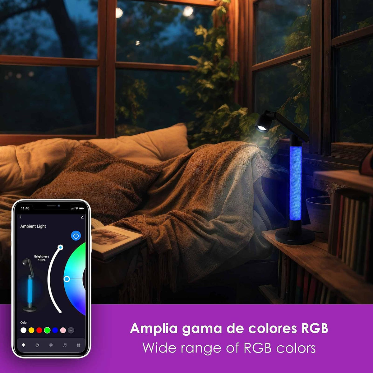 Lloyd's Lámpara Escritorio WiFi RGB control por App y Voz, Brazo Ajustable | Luz blanca fría y cálida, sincroniza al ritmo de la música, 250 lm, compatible con asistentes virtuales