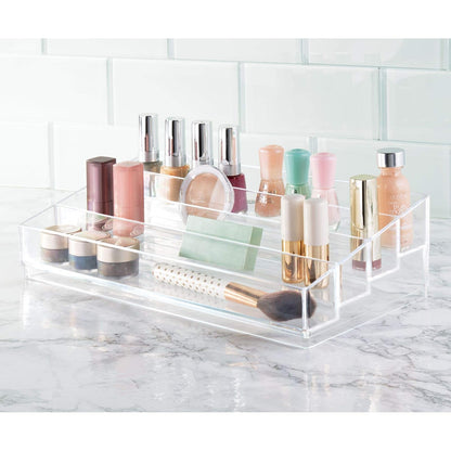 InterDesign Cosmetic Vanity or Cabinet to Hold Makeup Beauty Accessories – 4 Large Compartments, Clear Clarity Nail Polish Organizer, Stadium, Water