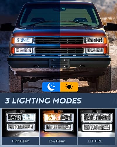 Nilight DRL - Conjunto de faros delanteros compatible con Chevrolet GMC C10 C/K 1988 1989 1991 1992 1993 1994 1995 1996 1997 1998 Chevrolet GMC C10 C/K 1988-1999 Silverado Suburban Sierra Blazer Tahoe