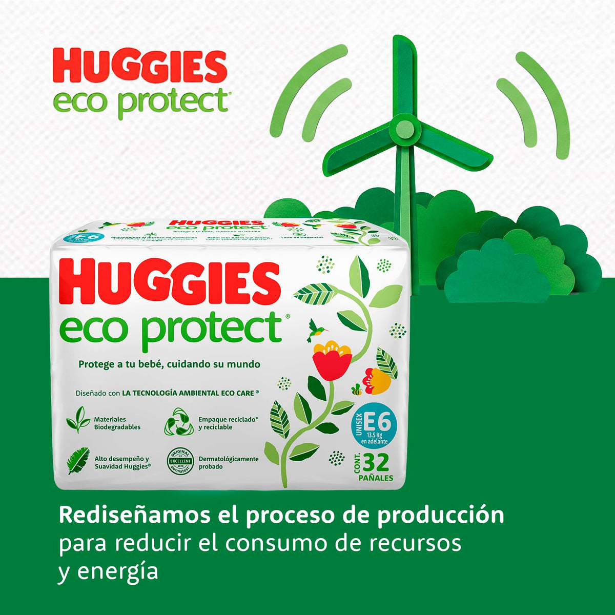 Huggies Eco Protect Pañal Desechable para bebé, Unisex, Etapa 6, Caja con 192 Pañales Desechables, Ideal para Bebés de más de 13.5 kilogramos