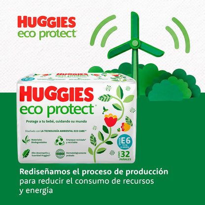 Huggies Eco Protect Pañal Desechable para bebé, Unisex, Etapa 6, Caja con 192 Pañales Desechables, Ideal para Bebés de más de 13.5 kilogramos