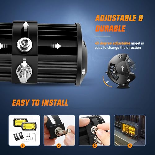 Nilight 18030C-A Barra Luz LED Doble Fila 10800 Lúmenes 12.7cm 72W Ámbar Antiniebla 2 Piezas