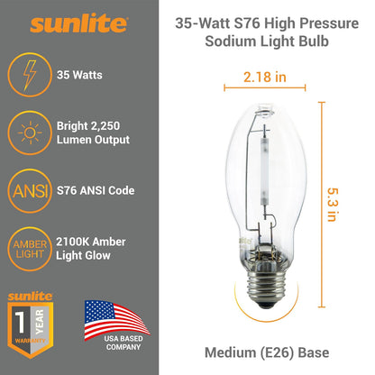 Sunlite 03600-SU LU35/MED - foco de luz de sodio de alta presión, 35 W, ED17/MED, base media (E26), código ANSI S76, 2250 lúmenes, 16000 horas de vida, transparente, 2100 K