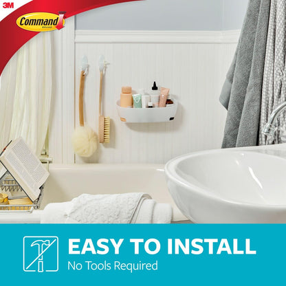 Command - Juego de 5 accesorios de baño, organizador de baño, 1 organizador de ducha, 1 jabonera, 1 soporte para cepillo para polvo de dientes, 2 ganchos con tiras de comando resistentes al agua