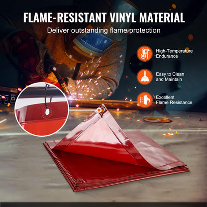 VEVOR Cortina de Soldadura con Marco, 1,8x1,8 m Pantalla de Protección de Soldadura de Vinilo Ignífugo con 4 Ruedas Giratorias 2 Bloqueables, Cortina Móvil Profesional para Taller, Industria, Rojo