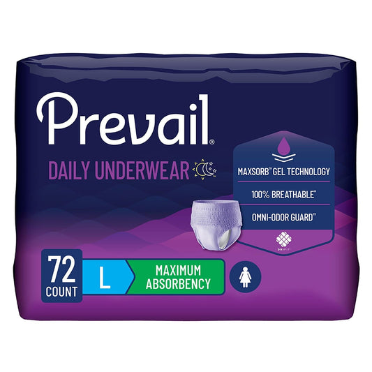 Prevail Ropa interior de máxima absorción para incontinencia, para mujer, Large, 72 Count