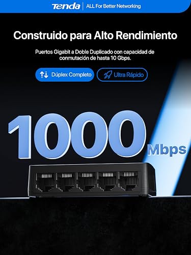 Tenda SG105 Switch Ethernet Gigabit 5 Puertos Splitter Plug & Play | Switch de red no administrable con LED. Silencioso, compacto, montaje en pared/escritorio. Para cable, Router, PC, NAS.