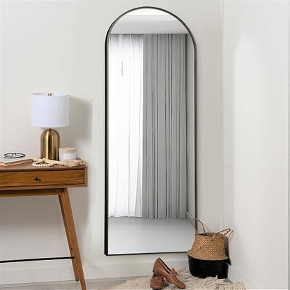 NeuType Espejo arqueado de Longitud Completa para Colgar o apoyado contra la Pared, Espejo de recámara Grande de Gran tamaño, Espejo de Piso, Marco Fino de aleación de Aluminio, Negro, 65 x 22