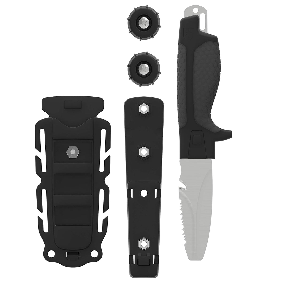 Gear Aid Tanu Cuchillo de Buceo y Rescate con Vaina, Hoja de Punta Roma de 3 Pulgadas - Cuchillo + B.C.D. Adaptador - Gris