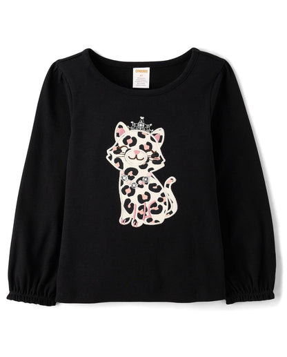 Gymboree Playera de Manga Larga con Estampado de Leopardo para Niña - 4T - Gatito leopardo negro