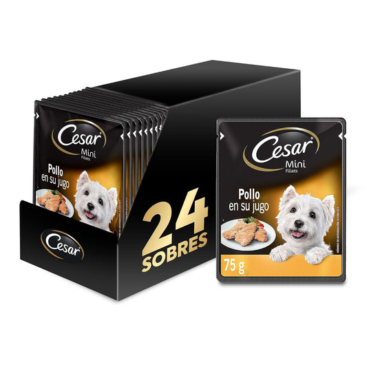 Cesar - Alimento Húmedo para Perros Adultos, Sabor Pollo en su Jugo, Paquete de 24 Unidades, 75g c/u.
