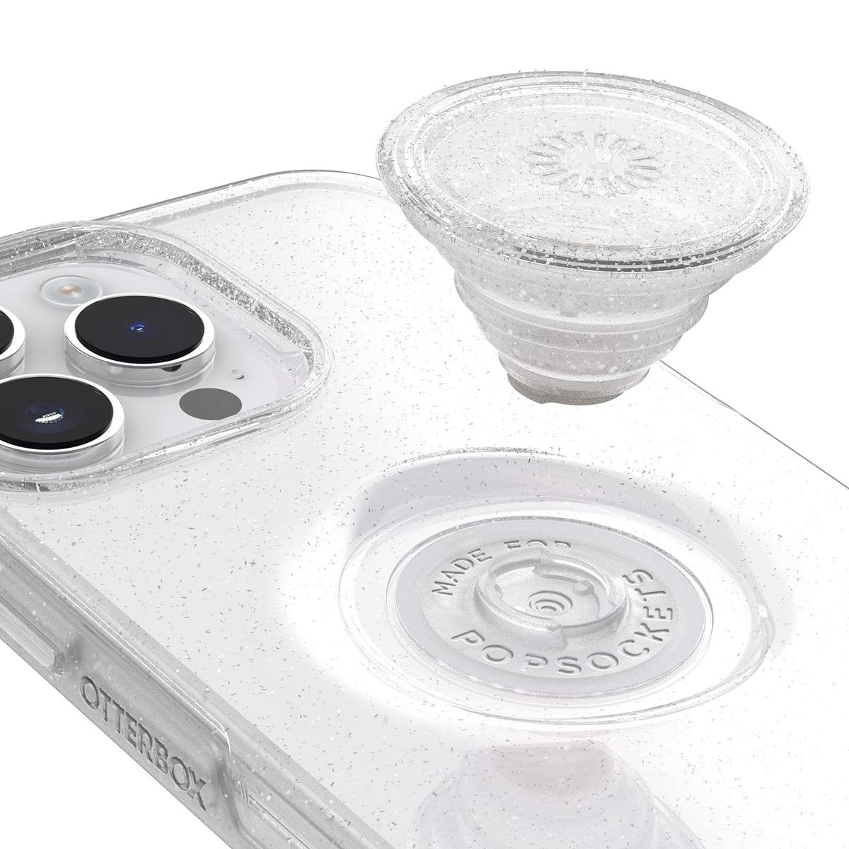 Otterbox Estuche Transparente Otter + Pop Symmetry Series - Stardust Pop (), Popgrip Integrado, Delgado, Apto para Bolsillo, Bordes Elevados Protegen La Cámara Y La Pantalla Transparente/Purpurina
