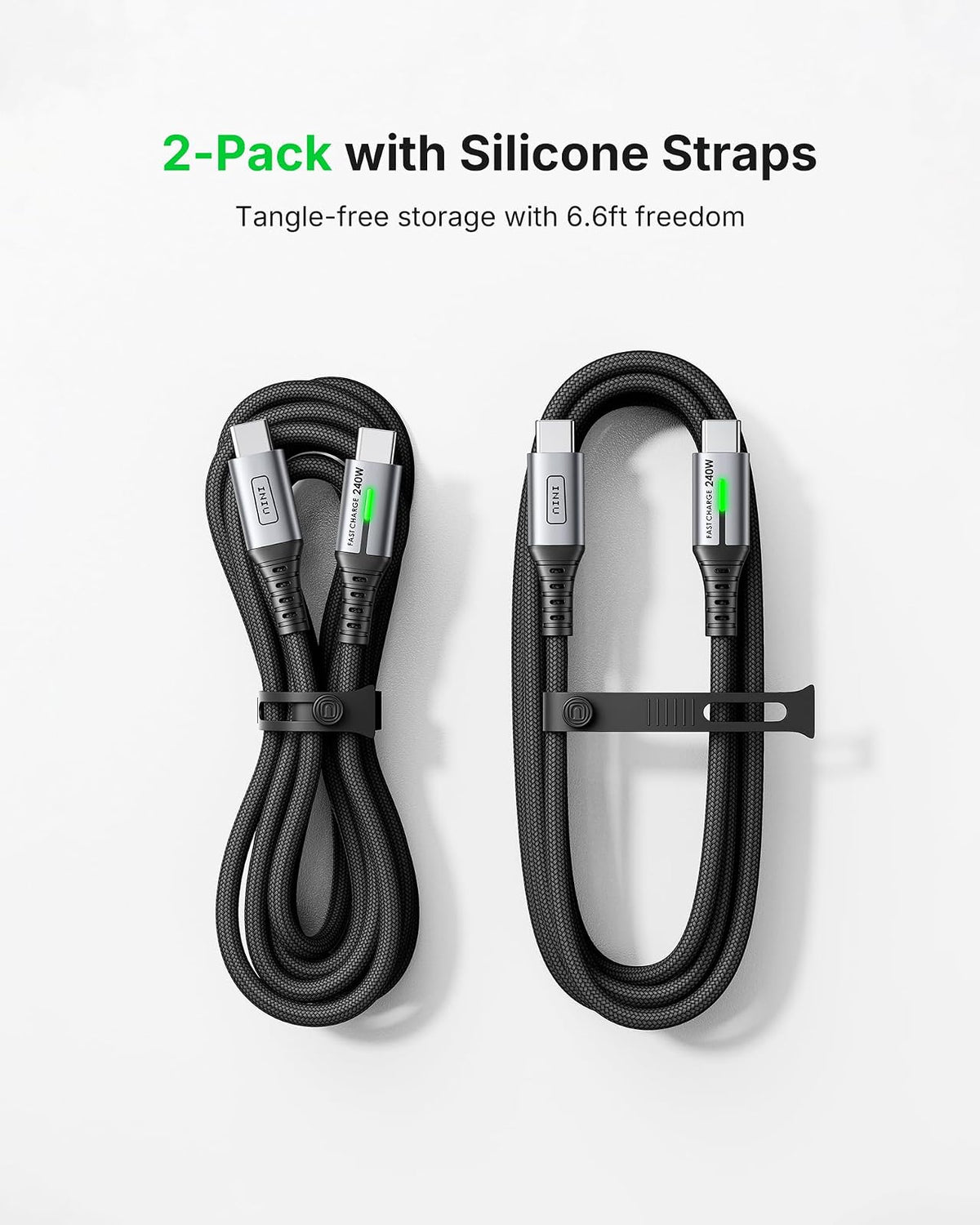 INIU Cable USB C a USB C, 240 W [paquete de 2 unidades de 6.5 pies] Cable de carga rápida, PD3.1 tipo C a tipo C, cargador trenzado USB-C para iPhone 15/15 Pro/15 Plus/15 Pro Max Samsung S22 iPad