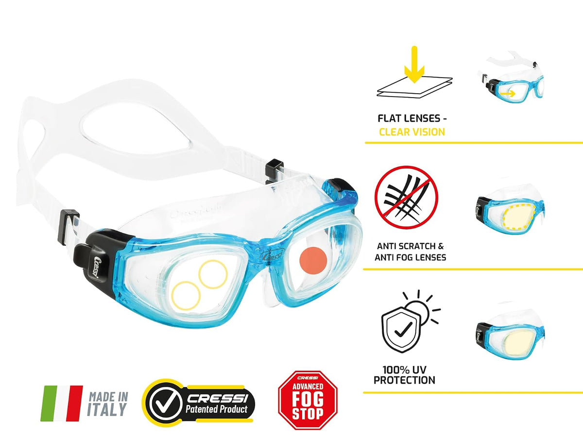 Cressi - anteojos de natación para Adultos con Lentes de Vidrio Templado y sin distorsión, Galileo: Fabricadas en Italia