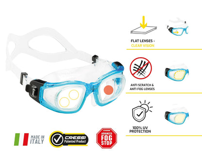 Cressi - anteojos de natación para Adultos con Lentes de Vidrio Templado y sin distorsión, Galileo: Fabricadas en Italia
