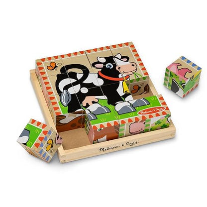 Melissa & Doug Rompecabezas de Cubos Animales de la Granja, Seis Rompecabezas en Uno, Juguete de Madera, Juguete de Desarrollo (16 Cubos y Bandeja) - Certificados FSC
