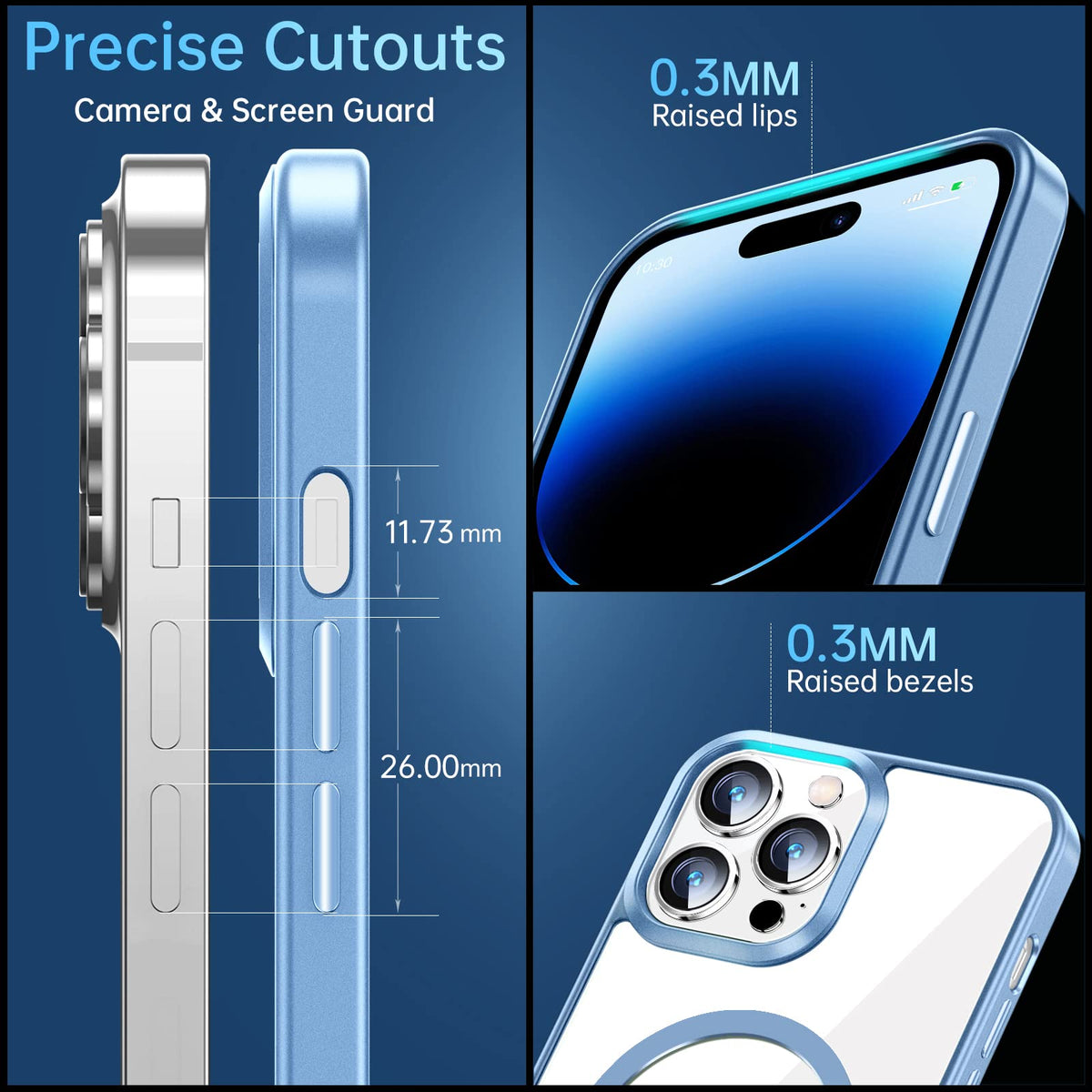 JUESHITUO Magnetic Slim Clear Case para iPhone 14 Pro [no Amarillento] [Protección de Grado Militar] [No.1 imanes Fuertes] Compatible con iPhone 14 Pro Caso Protectora 2022, Sierra Blue