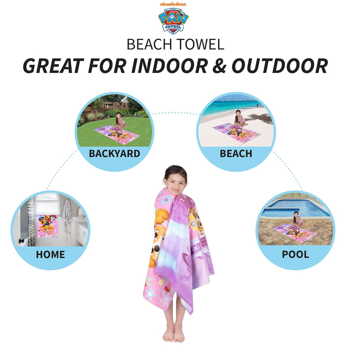 Franco Kids - Toalla de baño de algodón súper Suave para niños, 58 x 28 Pulgadas, Patrulla Canina para niñas