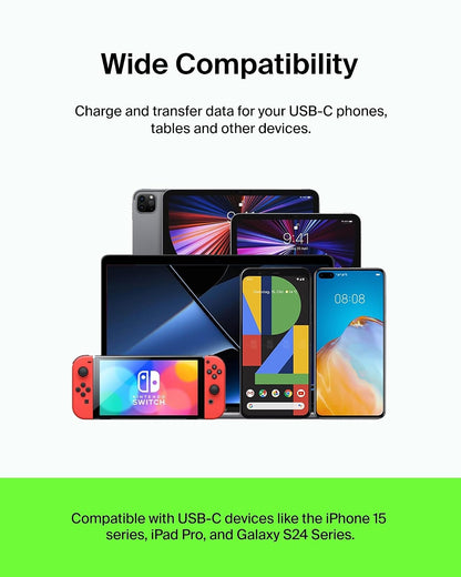 Belkin BoostCharge Cable USB-C a USB-C (1 M/3.3 pies) Cable de carga rápida para iPhone 16, iPhone 16 Pro, Nintendo Switch 2, Galaxy S25, S24, Pixel, iPad Pro, Carplay y más, color negro (paquete de 2