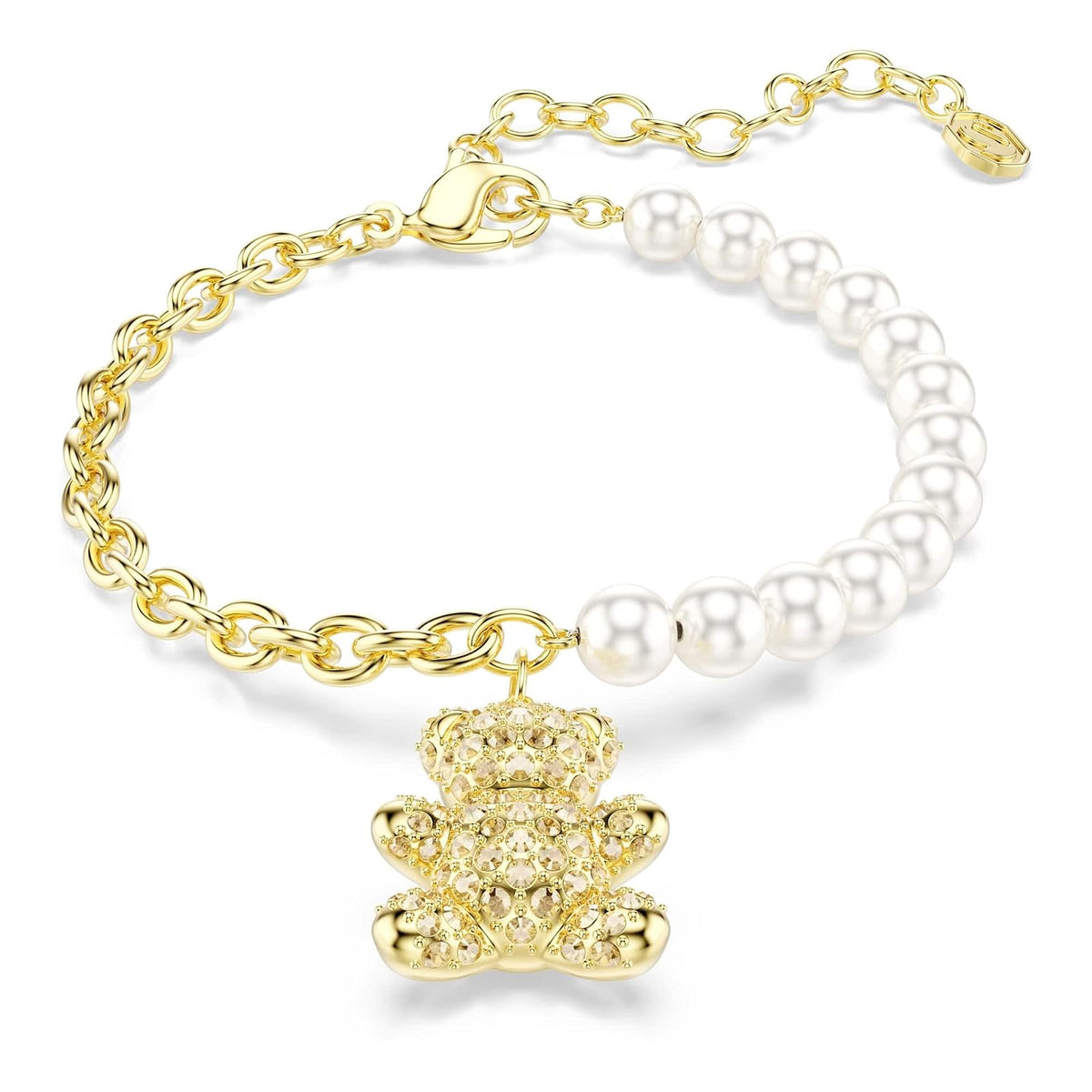 Pulsera Swarovski Idyllia, Crystal Pearl, Corte redondo, Teddy, Gold tSwarovski One, Oro-tSwarovski Un baño