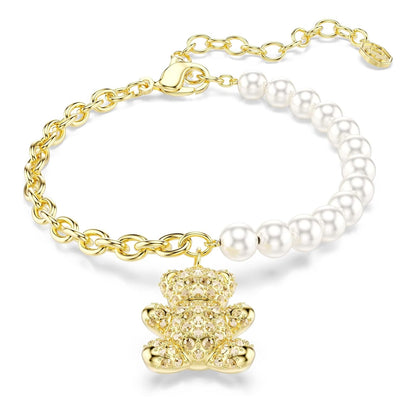 Pulsera Swarovski Idyllia, Crystal Pearl, Corte redondo, Teddy, Gold tSwarovski One, Oro-tSwarovski Un baño