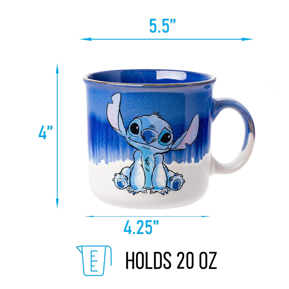 Silver Buffalo Disney Lilo and Stitch Ohana Means Family Reactive Glaze - Taza de cerámica para campista, 20 onzas