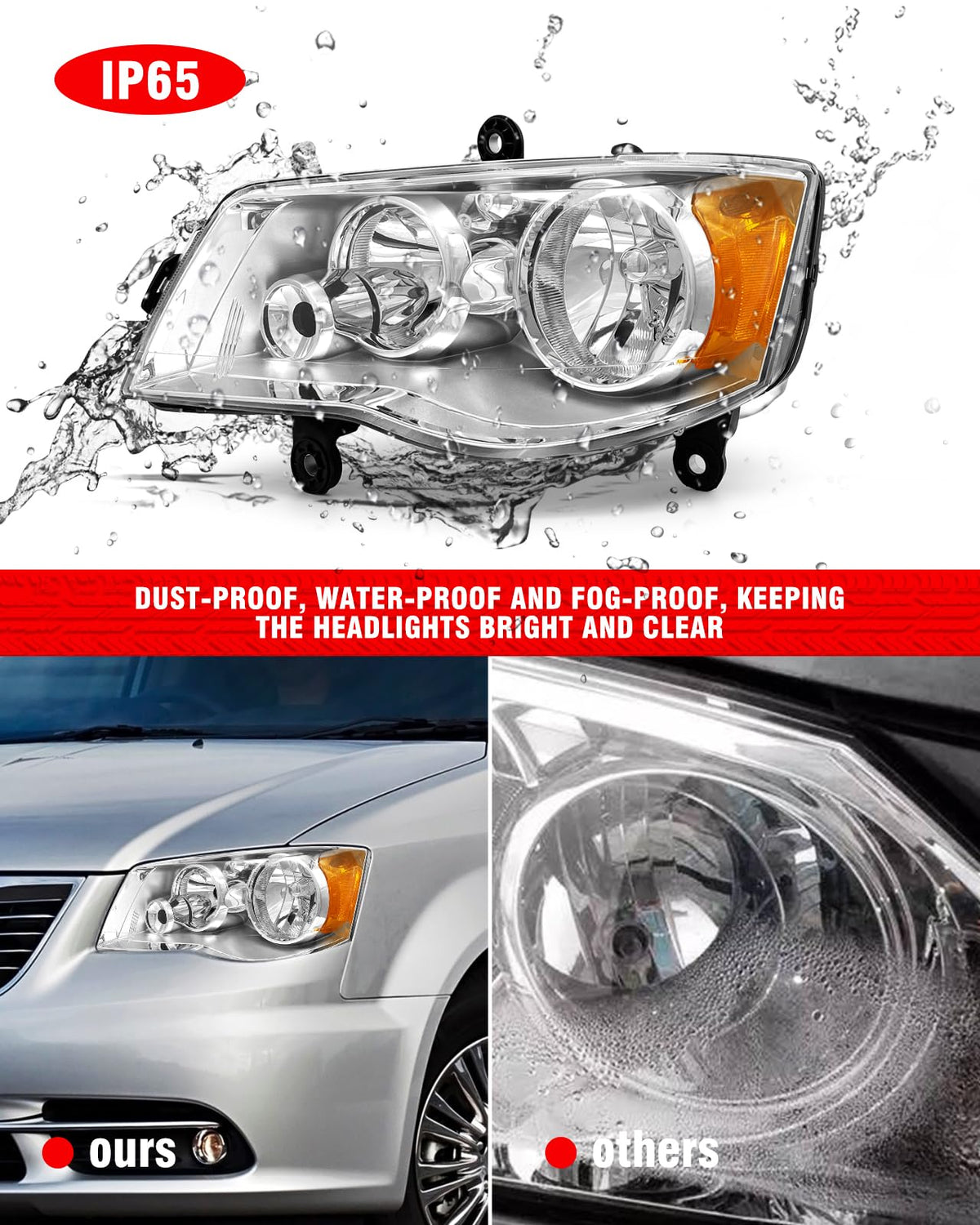 ADCARLIGHTS Compatible con Dodge Grand Caravan 08-16 Chrysler Town & Country Factory Style Faros delanteros cromados para conductor y pasajero
